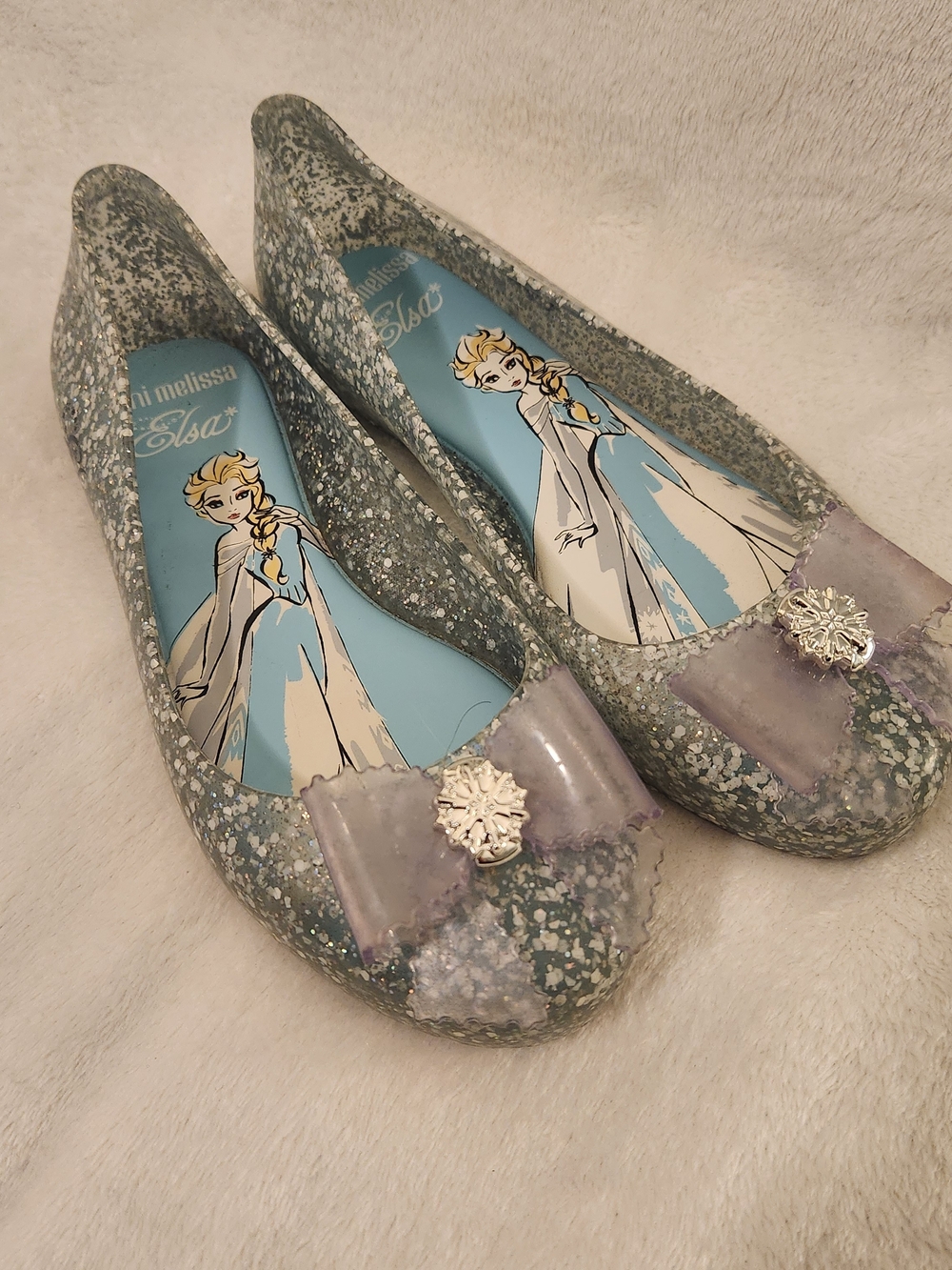 Mini Melissa Frozen Elsa Sweet Love Jelly Flats in Glitter Blue Size 3